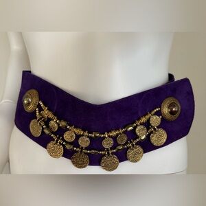 Decorative embellished purple suede belt